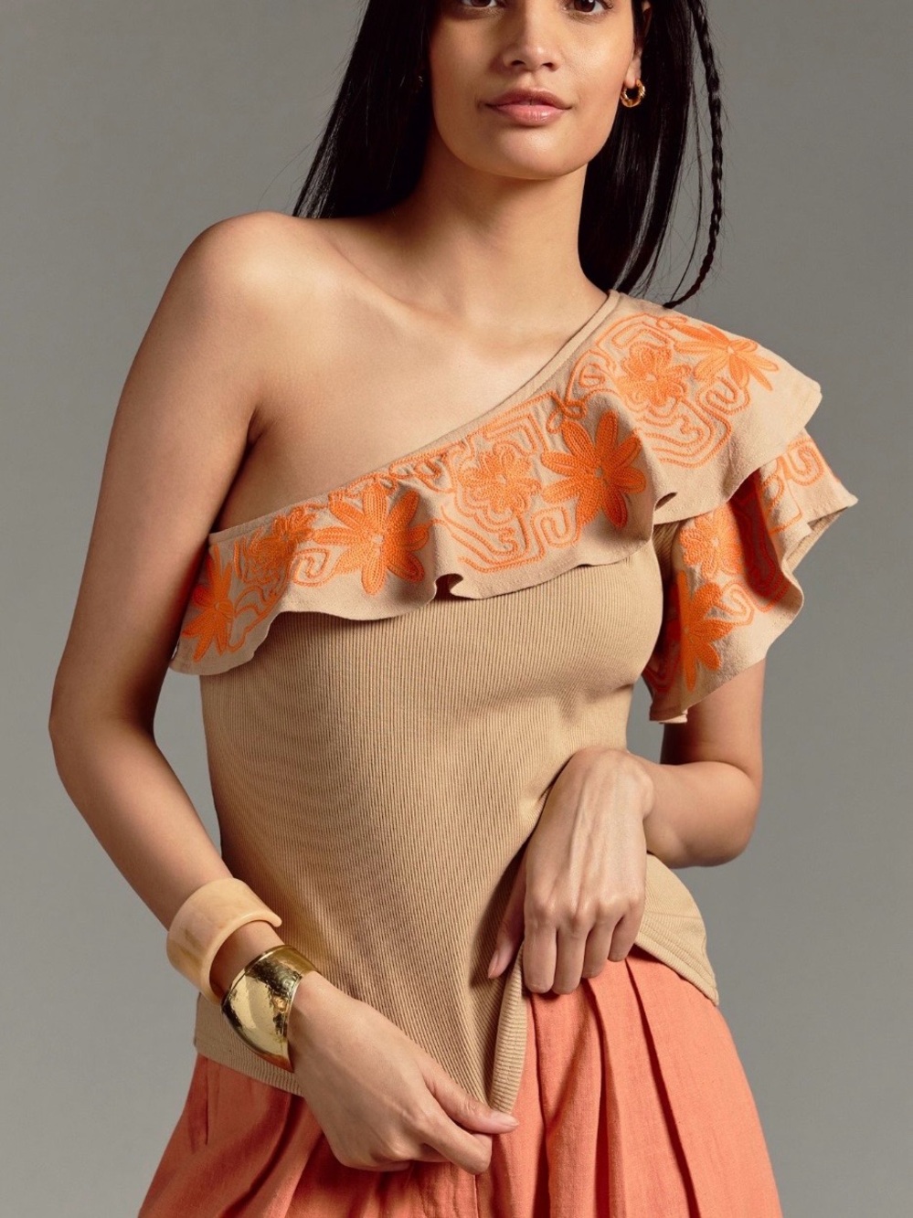 Dolan for Anthropologie Embroidered One-Shoulder Top